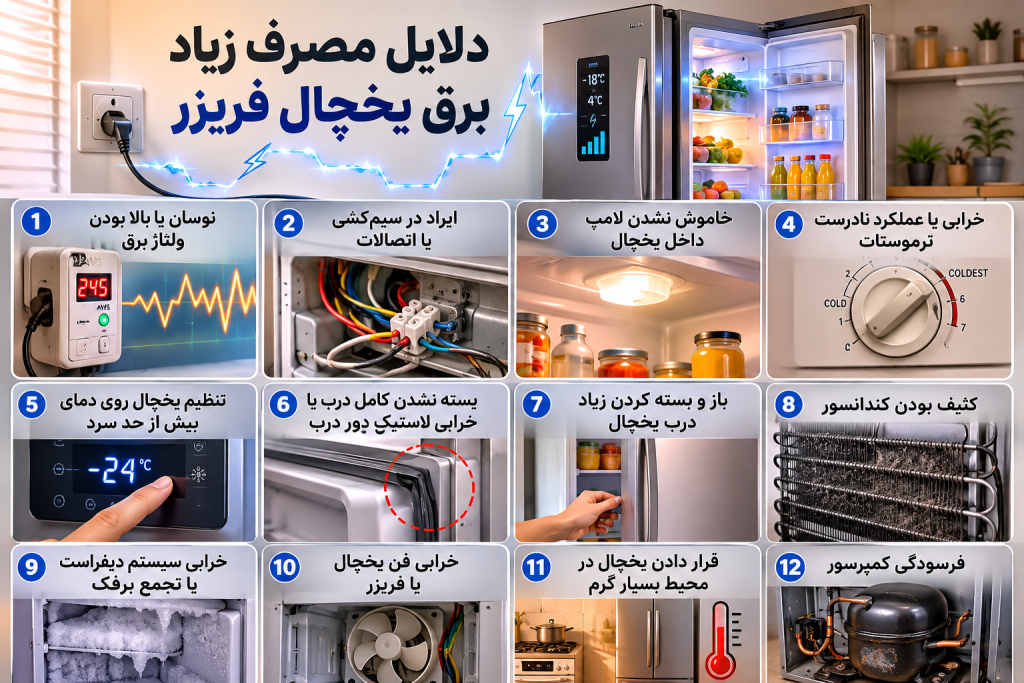 دلیل مصرف زیاد برق یخچال