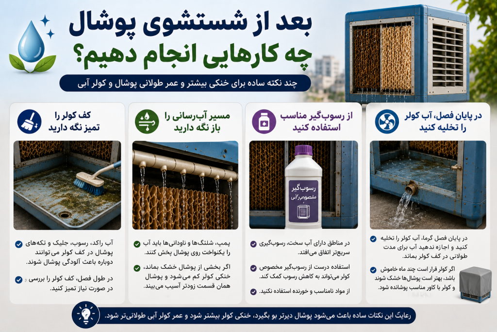 اقدامانی که باید بعد از شستشو پوشال کولر انجام داد
